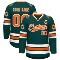 Midnight Green Orange-White Classic Hockey Jersey 1