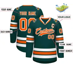 Midnight Green Orange-White Classic Hockey Jersey 2