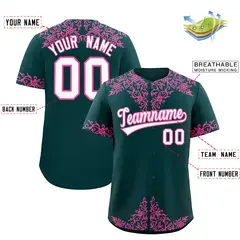 Midnight Green Pink Baroque Style Baseball Jersey 2