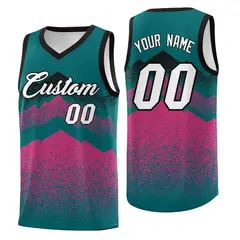 Midnight Green Pink Mountain Fade Gradient Basketball Jersey 1