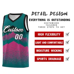 Midnight Green Pink Mountain Fade Gradient Basketball Jersey 2