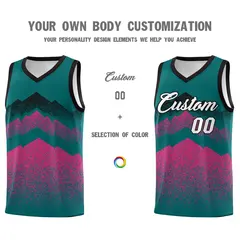 Midnight Green Pink Mountain Fade Gradient Basketball Jersey 3