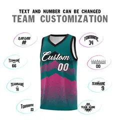 Midnight Green Pink Mountain Fade Gradient Basketball Jersey 4