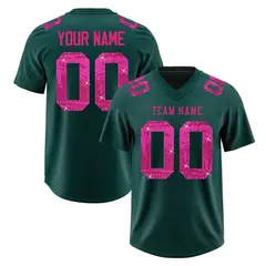 Midnight Green Pink Sequin Lettering Football Jersey 1