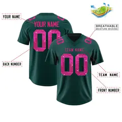 Midnight Green Pink Sequin Lettering Football Jersey 2