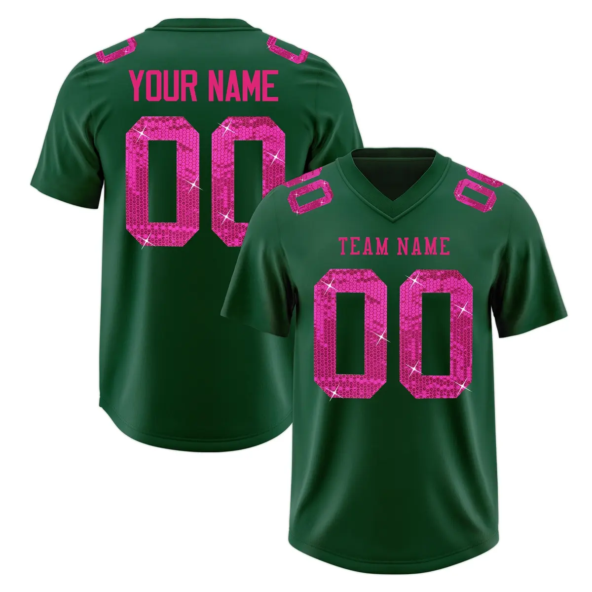 Midnight Green Pink Sequin Lettering Football Jersey