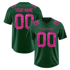 Midnight Green Pink Sequin Lettering Football Jersey 1