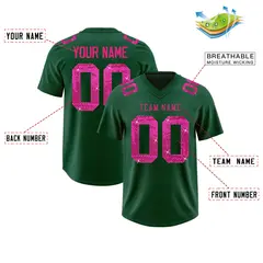 Midnight Green Pink Sequin Lettering Football Jersey 2