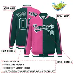 Midnight Green Pink-White Color Block Varsity Baseball Bomber Jacket 2
