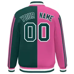 Midnight Green Pink-White Color Block Varsity Baseball Bomber Jacket 4