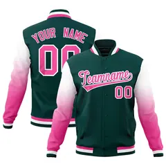 Midnight Green Pink White Gradient Raglan Varsity Letterman Jacket 1