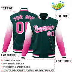 Midnight Green Pink White Gradient Raglan Varsity Letterman Jacket 2