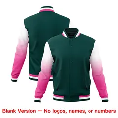 Midnight Green Pink White Gradient Raglan Varsity Letterman Jacket 7