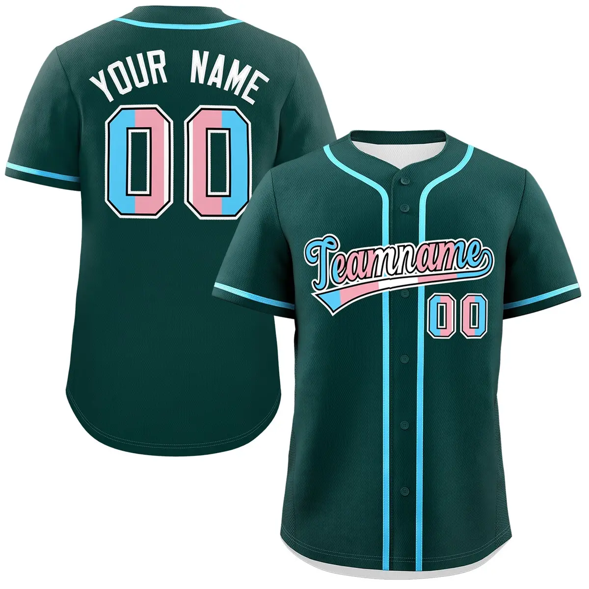 Midnight Green Powder Blue Transgender Pride Baseball Jersey