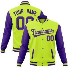 Midnight Green Purple Full-Snap Raglan Varsity Letterman Jacket 1
