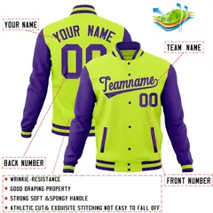 Midnight Green Purple Full-Snap Raglan Varsity Letterman Jacket 4