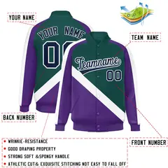 Midnight Green Purple Raglan Letterman Baseball Jacket 2