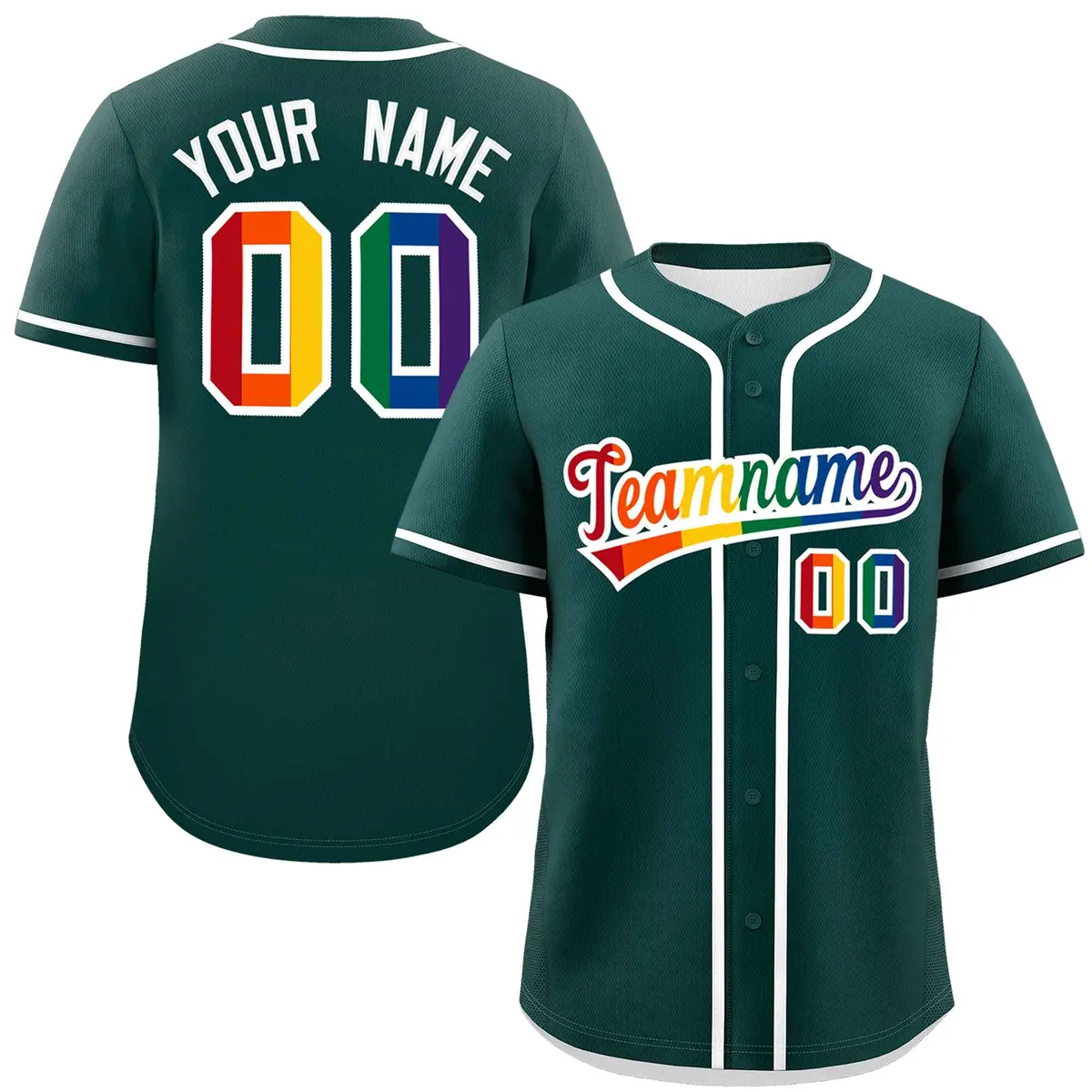 Midnight Green Rainbow Pride Month Authentic Baseball Jersey