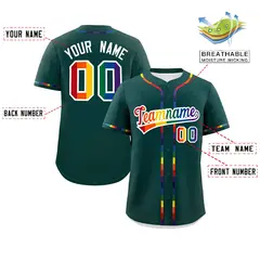 Midnight Green Rainbow Pride Month Authentic Baseball Jersey 2