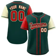 Midnight Green Red and Cream Raglan Sleeves Baseball Jersey 1
