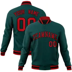 Midnight Green Red-Black Varsity Full-Snap Letterman Jacket
