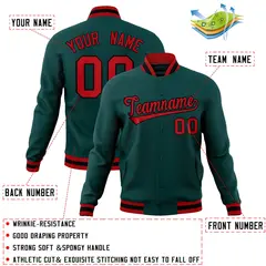 Midnight Green Red-Black Varsity Full-Snap Letterman Jacket 4