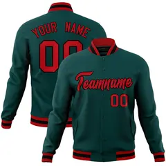 Midnight Green Red-Black Varsity Full-Snap Letterman Jacket