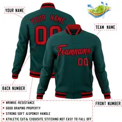 Midnight Green Red-Black Varsity Full-Snap Letterman Jacket 4