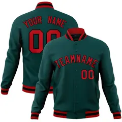 Midnight Green Red-Black Varsity Full-Snap Letterman Jacket