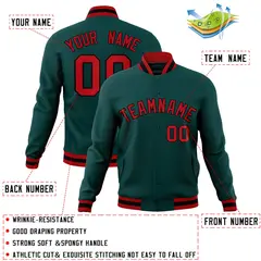 Midnight Green Red-Black Varsity Full-Snap Letterman Jacket 4