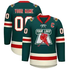Midnight Green Red-Cream Lace-Up Neck Hockey Jersey