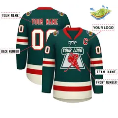 Midnight Green Red-Cream Lace-Up Neck Hockey Jersey 2