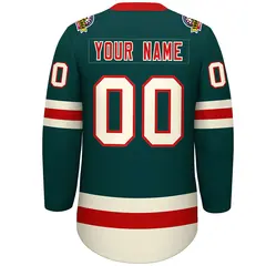 Midnight Green Red-Cream Lace-Up Neck Hockey Jersey 4