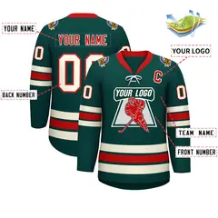 Midnight Green Red-Cream Lace-Up Neck Hockey Jersey 2