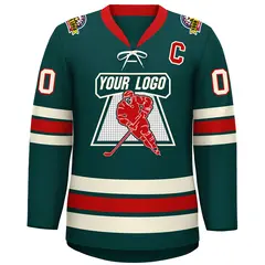 Midnight Green Red-Cream Lace-Up Neck Hockey Jersey 3