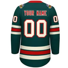 Midnight Green Red-Cream Lace-Up Neck Hockey Jersey 4