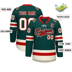 Midnight Green Red-Cream Lace-Up Neck Hockey Jersey 2