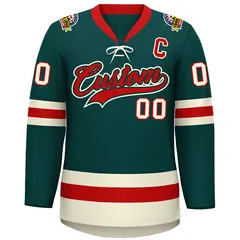 Midnight Green Red-Cream Lace-Up Neck Hockey Jersey 3