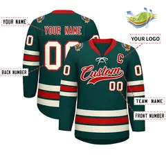 Midnight Green Red-Cream Lace-Up Neck Hockey Jersey 2