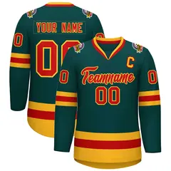 Midnight Green Red-Gold Classic Style Hockey Jersey