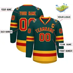 Midnight Green Red-Gold Classic Style Hockey Jersey 2