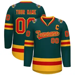 Midnight Green Red-Gold Classic Style Hockey Jersey 1