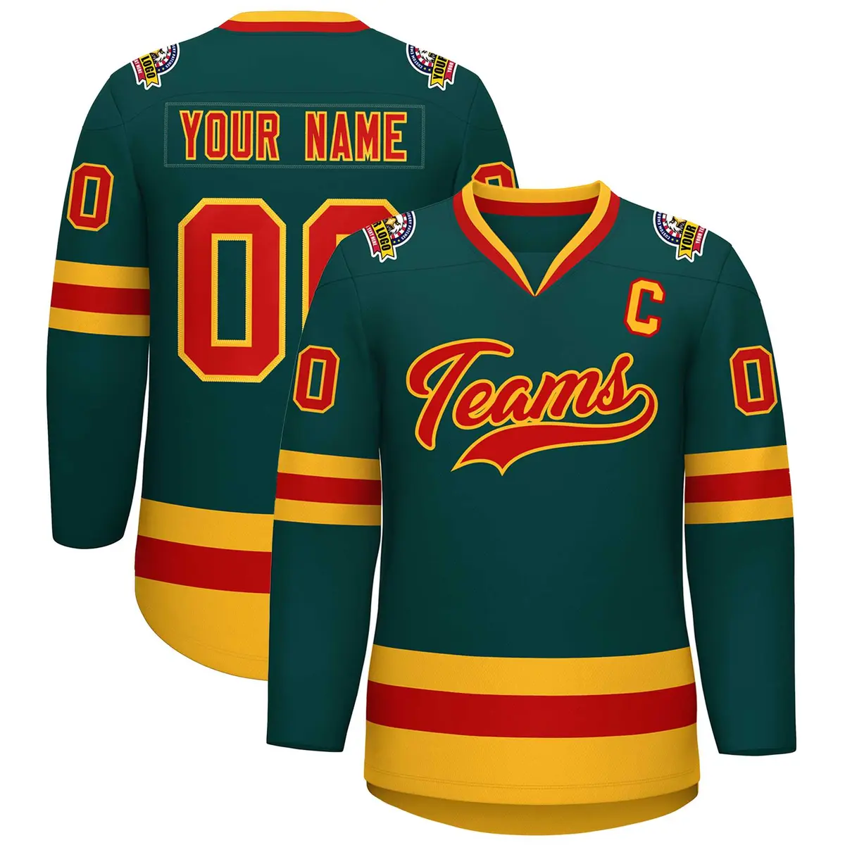 Midnight Green Red-Gold Classic Style Hockey Jersey