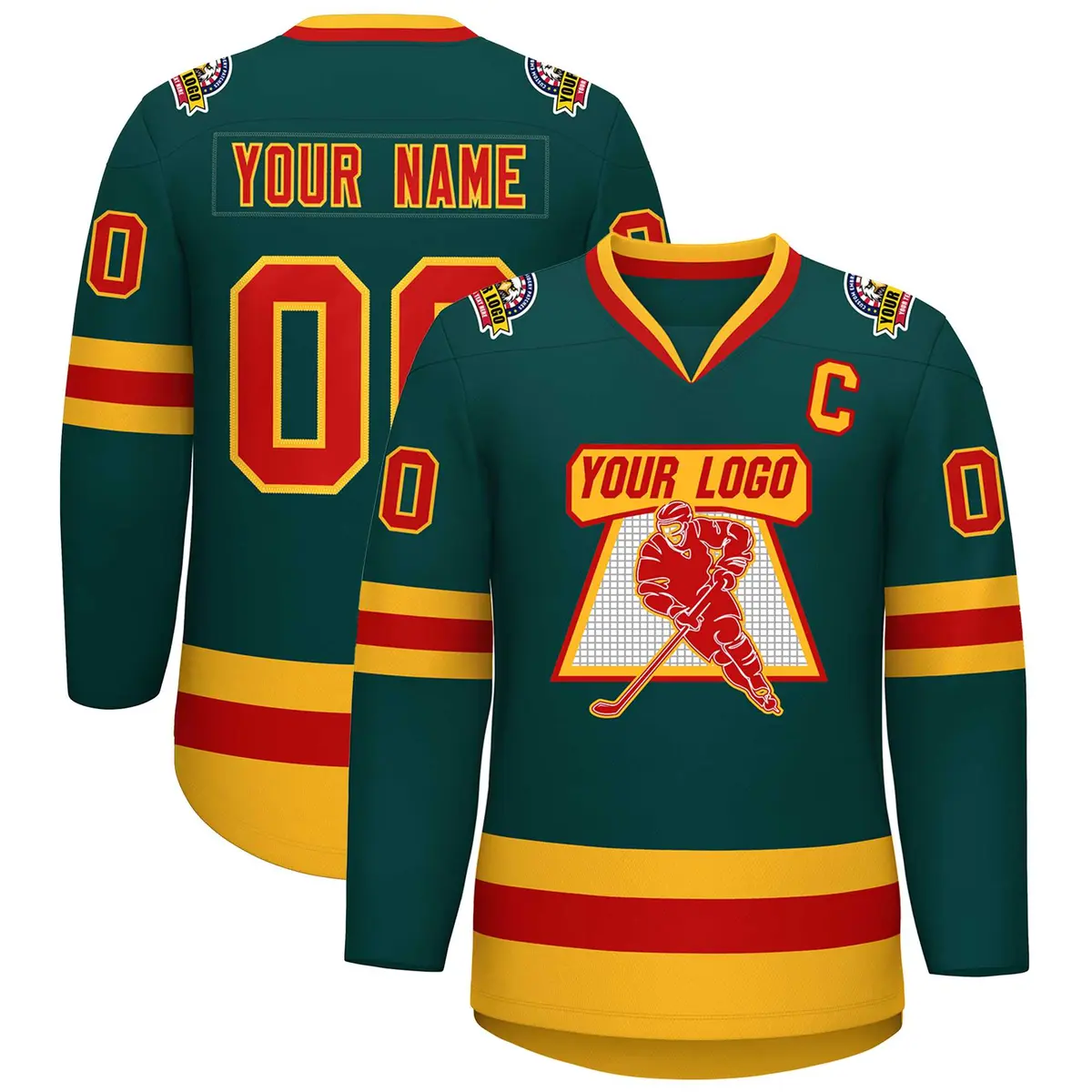 Midnight Green Red-Gold Classic Style Hockey Jersey