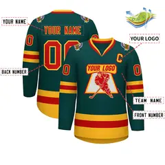 Midnight Green Red-Gold Classic Style Hockey Jersey 2