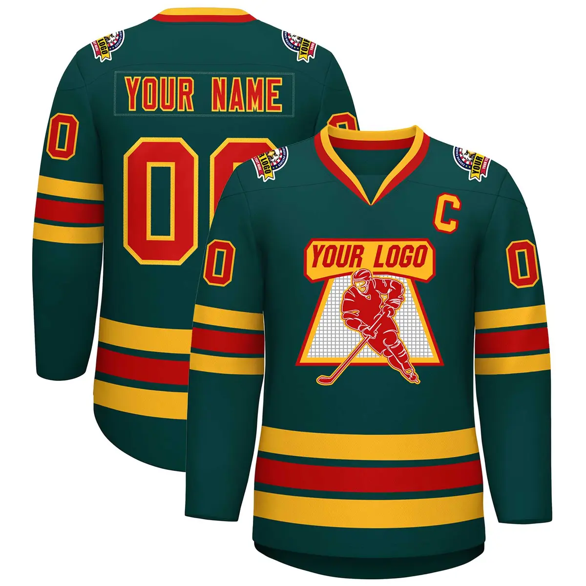 Midnight Green Red-Gold Classic Style Hockey Jersey