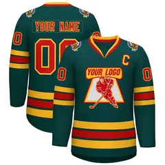Midnight Green Red-Gold Classic Style Hockey Jersey 1