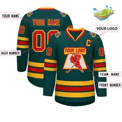 Midnight Green Red-Gold Classic Style Hockey Jersey 2