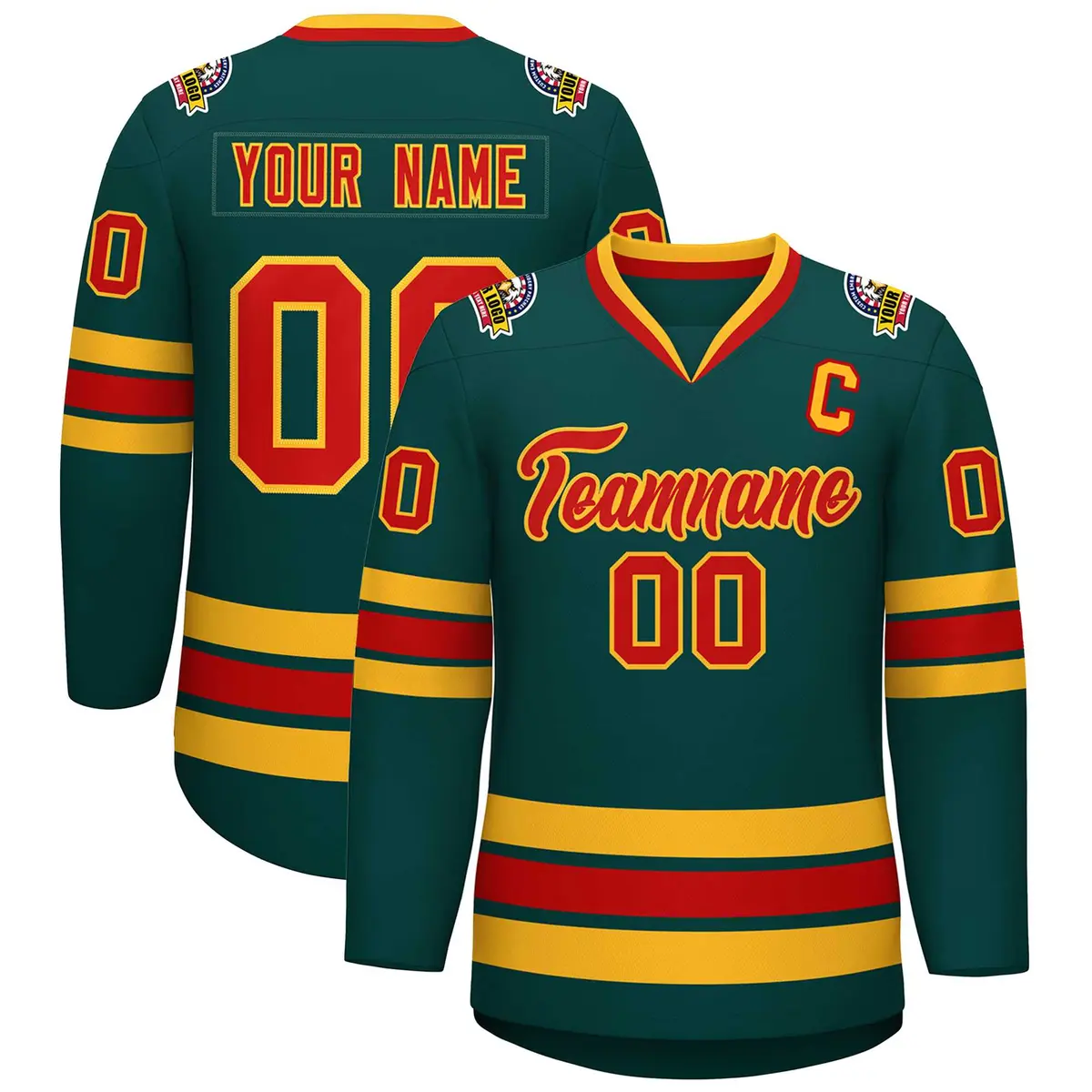 Midnight Green Red-Gold Classic Style Hockey Jersey