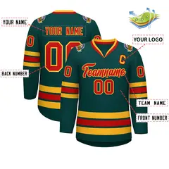 Midnight Green Red-Gold Classic Style Hockey Jersey 2